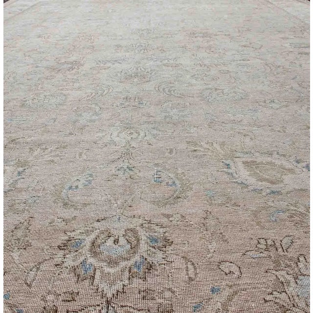 Textile Persian Tabriz Long Rug With Floral Design in Ivory, Blue, Blush, Brown For Sale - Image 7 of 13