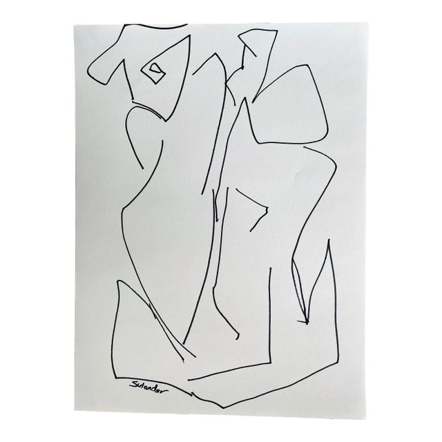 Post-Modern Figurative Drawing by Erik Sulander in Ink on Paper, Signed, Framed. For Sale