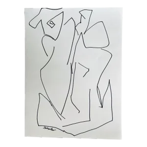 Post-Modern Figurative Drawing by Erik Sulander in Ink on Paper, Signed, Framed.