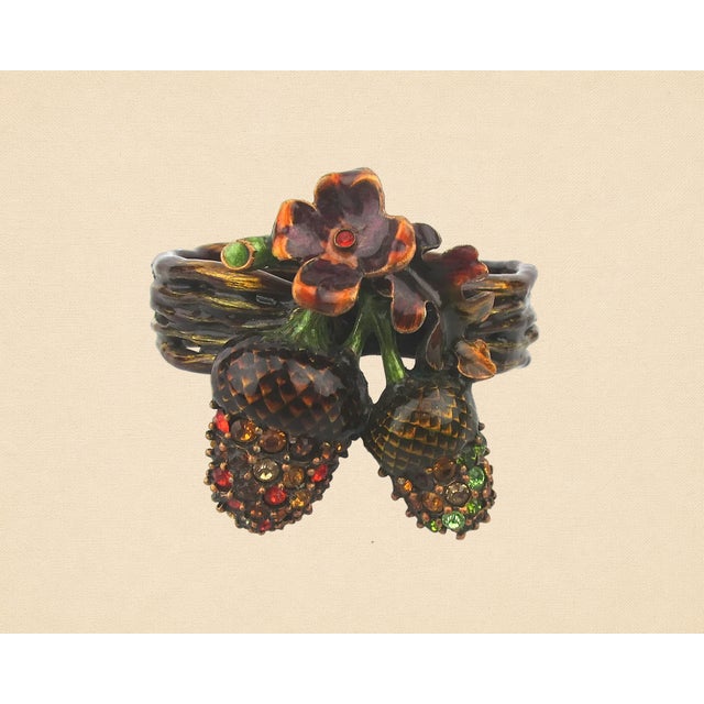 Set of 6 Rare Vintage Jay Strongwater "Enchanted Acorn" Enameled Napkin Rings For Sale - Image 6 of 13