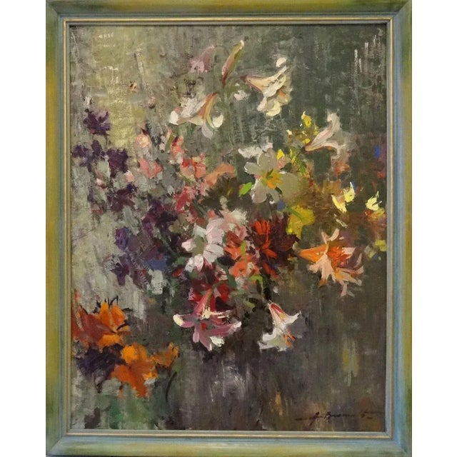 1970s Alfejs Bromults, My Garden Flowers, 1974, Oil on Cardboard For Sale - Image 5 of 6