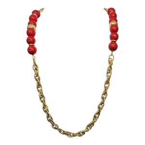 Vintage 1977 Signed Givenchy Goldtone Red Sautoir Necklace