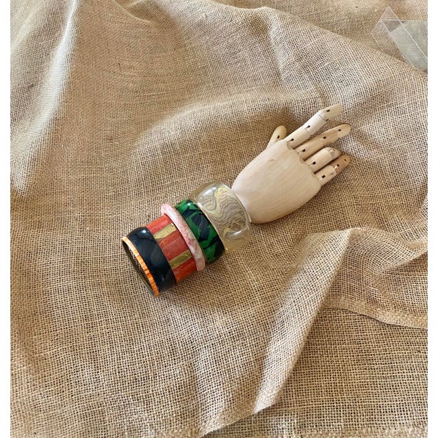 Vintage Coral + Brass Bangle Bracelet Collection, Set of 5 For Sale - Image 4 of 11