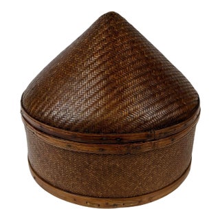 19th Century Chinese Bamboo Woven Hat Box For Sale