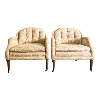 Henredon Low Barrel Back Club Chairs - a Pair For Sale