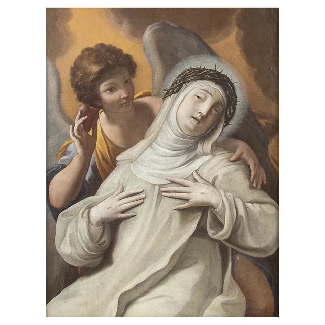 After Lorenzo Pasinelli, Ecstasy of St. Catherine of Siena Supported by an Angel, Oil on Canvas, Framed For Sale