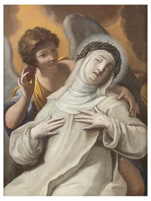 After Lorenzo Pasinelli, Ecstasy of St. Catherine of Siena Supported by an Angel, Oil on Canvas, Framed