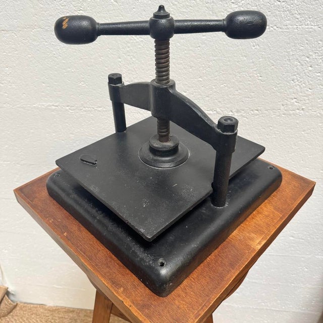 Antique Cast Iron Book Press on Workshop Tripod Stand, 1890s For Sale - Image 6 of 18