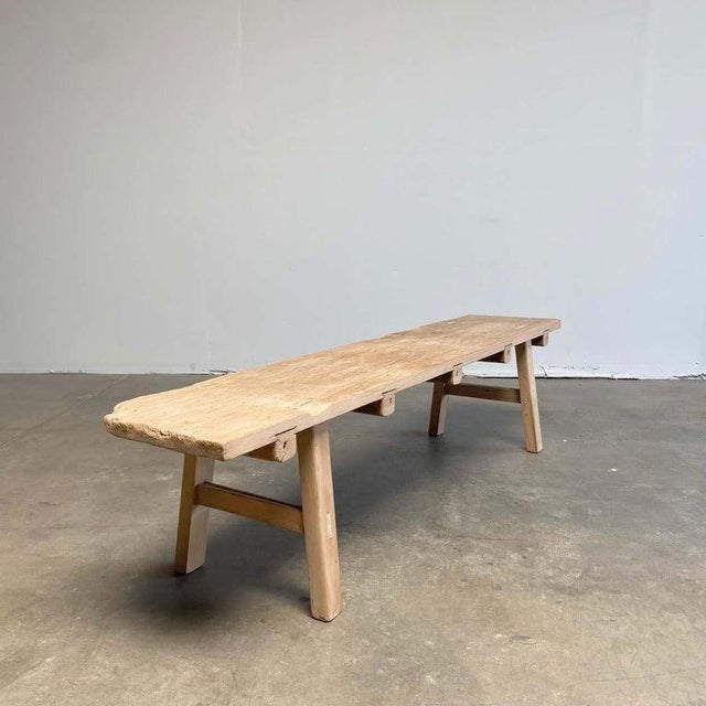 Mid-Century Modern Vintage Elm Wood Coffee Table or Wide Seat Bench For Sale - Image 3 of 7