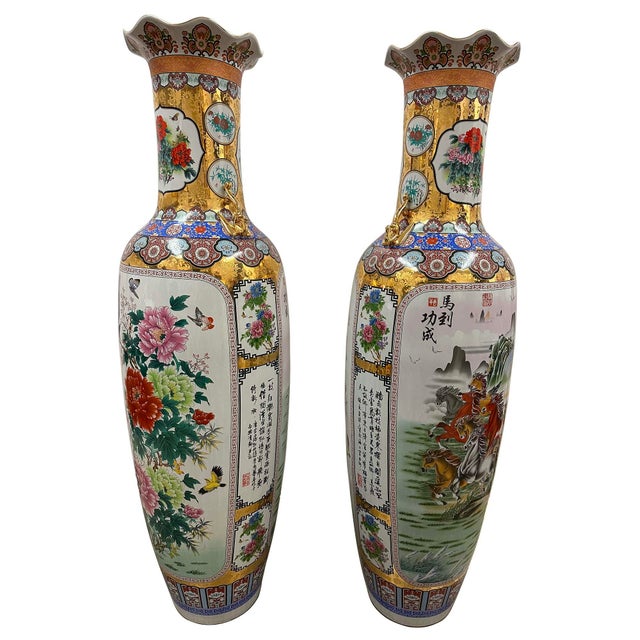 Pair of Vintage Chinese Famille Rose Porcelain Floor Vases For Sale - Image 17 of 18