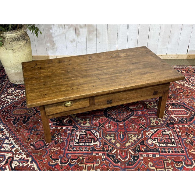 Late 19th century walnut coffee table - old farmhouse table - L=1.40m, W=78cm, H=51cm.