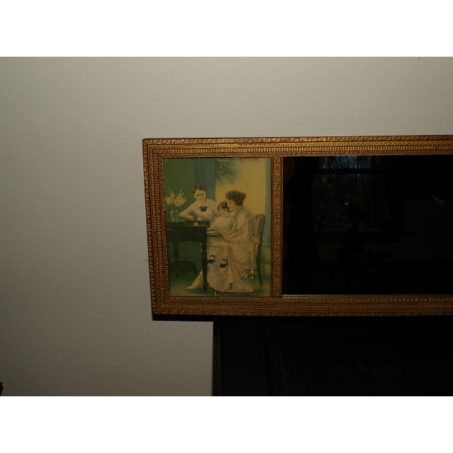 Early 20th Century Vintage Gold Gilt Framed Mirror Two Prints Antique Tryptic Tripart Wall Mirror For Sale - Image 5 of 12