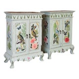 Vintage Hand-Painted Tropical Folk Art Cabinets With Botanical & Animal Motifs-Pair For Sale
