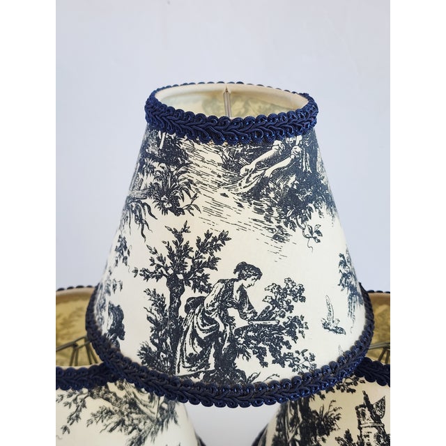 French Toile Black and White Chandelier Shades - Set of 5 For Sale In New York - Image 6 of 12