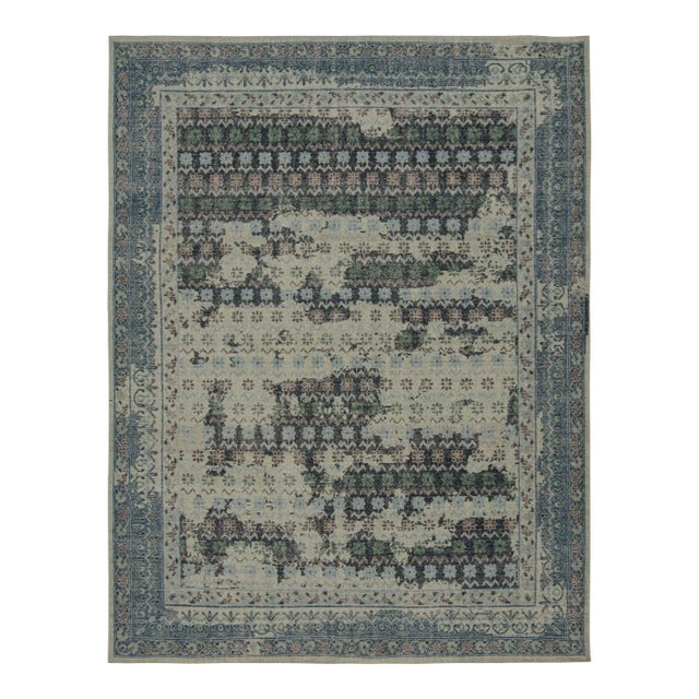 Rug & Kilim’s Distressed European Rug in Blue and Teal With Floral Patterns For Sale