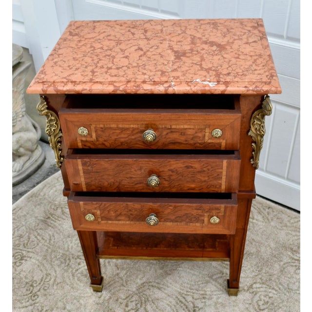 Vintage Inlaid Marble Top Three Drawer Italian Regency Style Chest For Sale In Philadelphia - Image 6 of 13