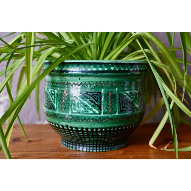 Green Glazed Earthenware Cachepot, 1940s For Sale - Image 3 of 10