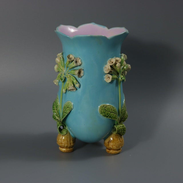 Minton Majolica Floral Vase With Bulb Feet For Sale - Image 4 of 13