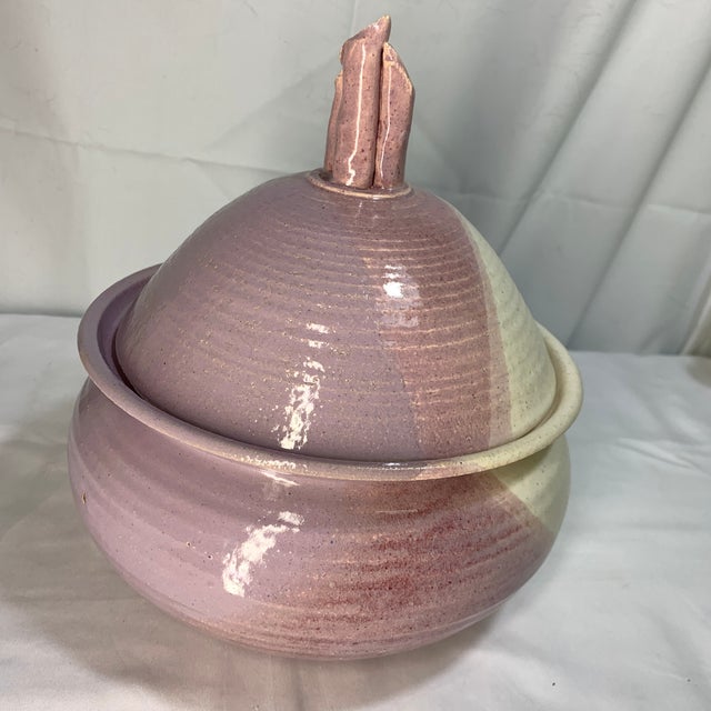 Boho Chic Handmade Ceramic Handmade Lidded Vessel With Cream, Lavender and Pink Glaze For Sale In Chicago - Image 6 of 9