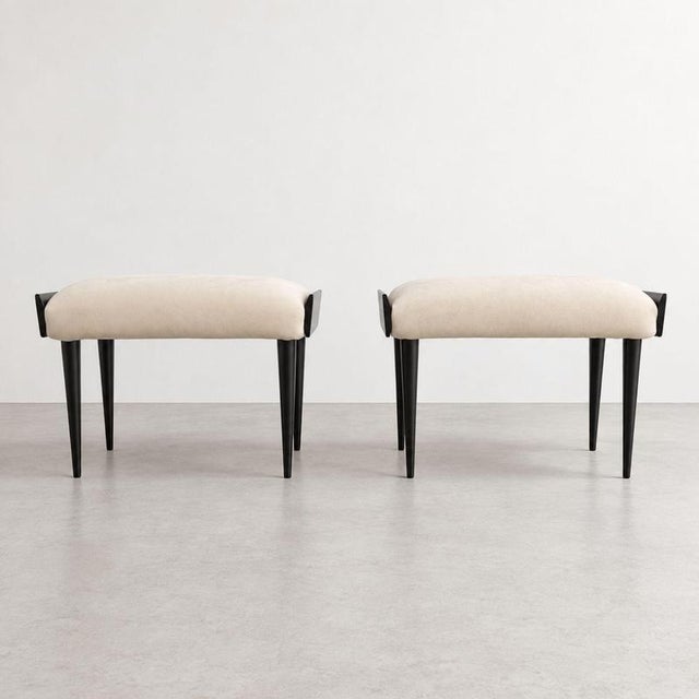 Contemporary Mid-Century Modern Italian Ebanized Wood Velvet Stools by Ico & Luisa Parisi, Set of 2 For Sale - Image 3 of 10