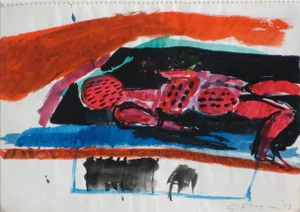 Gary Lee Shaffer Abstract Expressionist Figure Drawing in Gouache, 1973