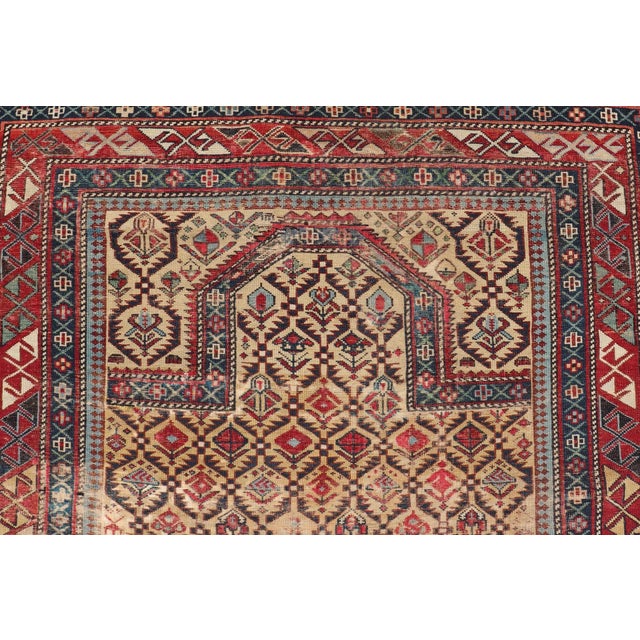 Early 20th Century Antique Shirvan Prayer Design Rug in Yellow Background and Geometric Borders For Sale - Image 10 of 11