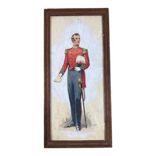Vintage English Military Watercolor or Gouache Portrait For Sale