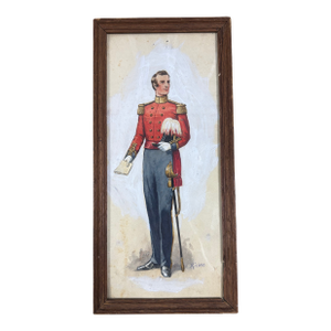 Vintage English Military Watercolor or Gouache Portrait