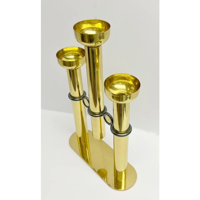 Karl Springer LTD 1980s Large Pair of Brass Post Modern Candelabra by Eg Cody Italy For Sale - Image 4 of 12