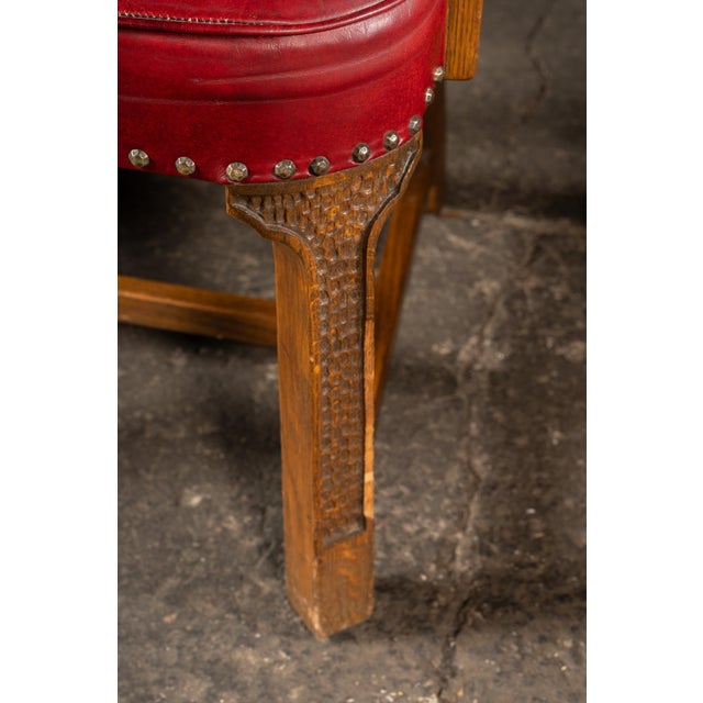 Late 20th Century Set of Four Tufted Leather Bankers Chairs in Red For Sale - Image 17 of 17