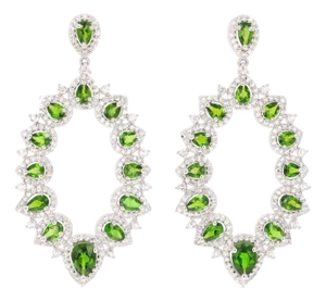 4.48 Carat Chrome Diopside White Topaz Silver Earrings, A Pair