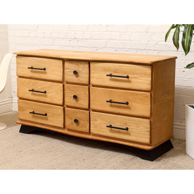 Vintage Sculptural Oak Wood Nine-Drawer Dresser For Sale - Image 10 of 12