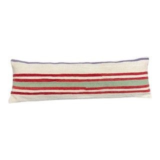 Turkish Hemp Pillow Cushion Natural Beige Red Cushion Cover 14"x45" For Sale