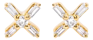 10K Yellow Gold 1/10 Cttw Round and Baguette Diamond Criss Cross X Stud Earring (H-I Color, I1-I2 Clarity)