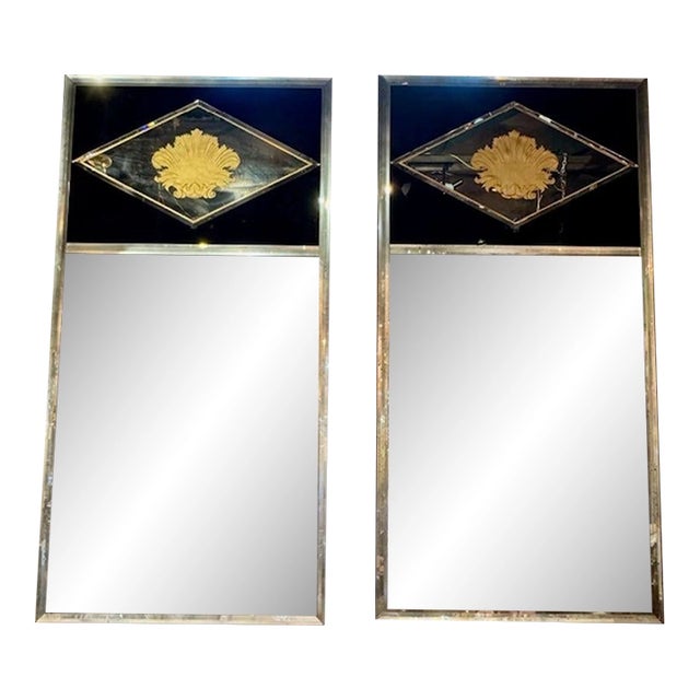 Pair of Jansen Manner Eglomise Trumeau Mirrors For Sale