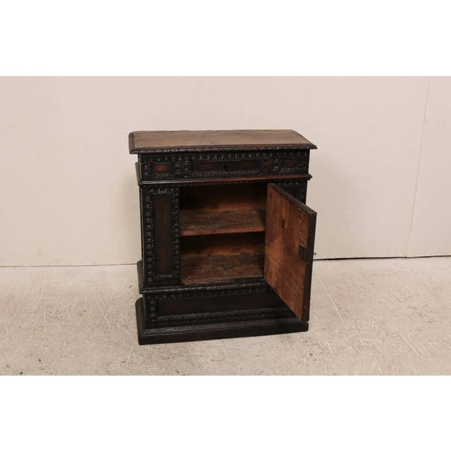 Early 18th Century Italian Small Cabinet with Rich Dark Finish and Carvings For Sale - Image 9 of 11