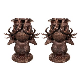 Bronze Stag Garden Planters with Antlers, Set of 2 For Sale
