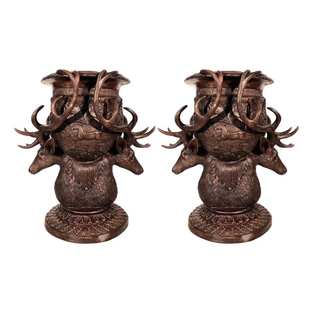 Bronze Stag Garden Planters with Antlers, Set of 2 For Sale