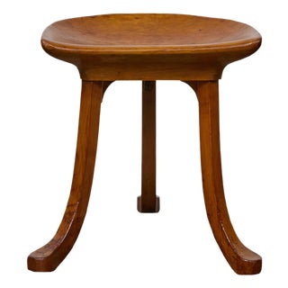 English Walnut Thebes Stool With Tripod Base, Turn of the Century, Attributed to Liberty & Co. For Sale