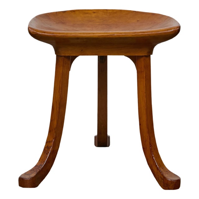 English Walnut Thebes Stool With Tripod Base, Turn of the Century, Attributed to Liberty & Co. For Sale