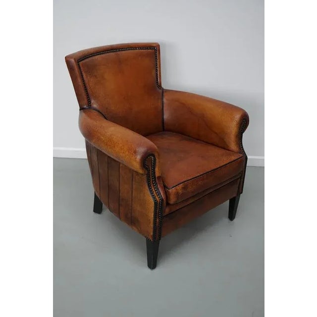 Industrial Vintage Dutch Club Chair in Cognac Colored Leather For Sale - Image 3 of 14