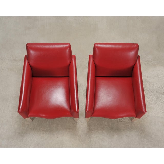 Pair of Italian Art Deco Style Red Leather Lounge Armchairs For Sale In Sacramento - Image 6 of 18