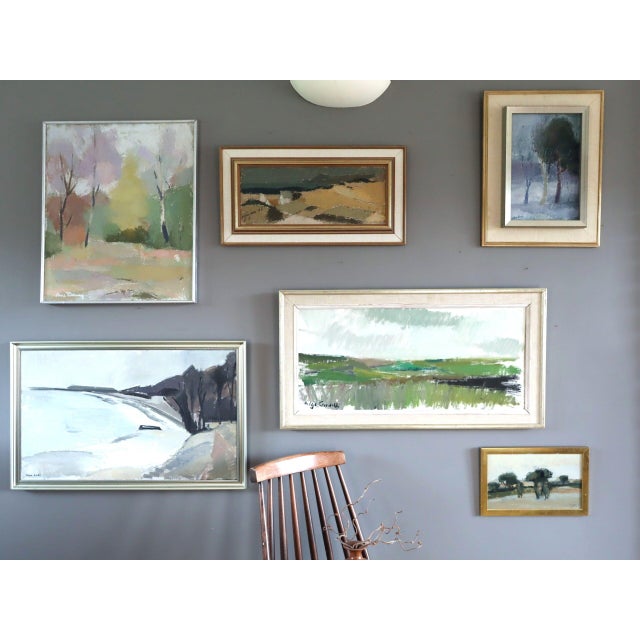 Mid-Century Modern 1965 Mid-Century Modern 'Coastal Fields' Vintage Swedish Original Landscape Oil Painting, Framed For Sale - Image 3 of 13