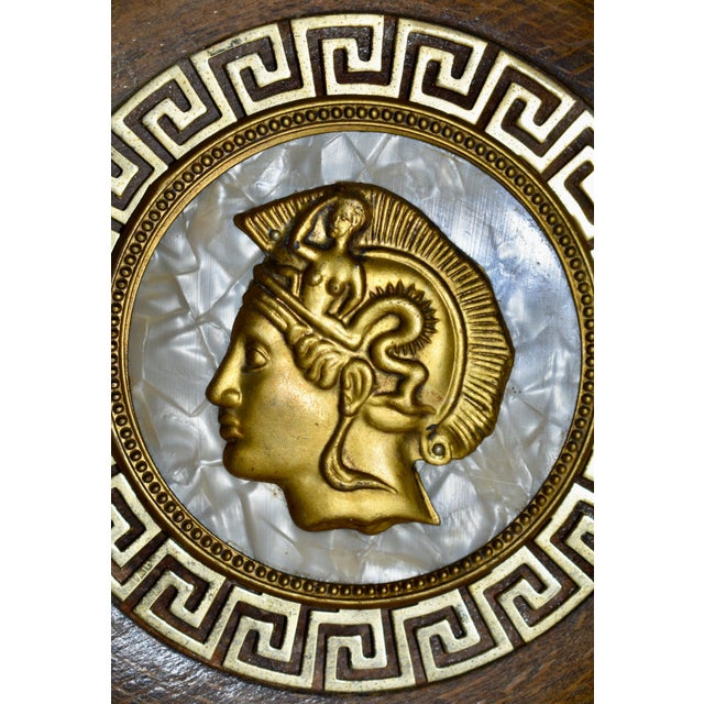 Brown Vintage Small Grecian Wooden & Inlaid Wall Hanging For Sale - Image 8 of 13