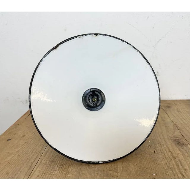 Metal Industrial Petrol Enamel Military Pendant Lamp with Cast Aluminium Top, 1960s For Sale - Image 7 of 12