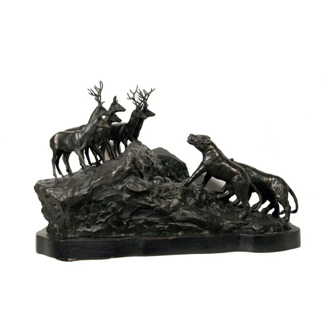 Lions and Deer, A. Ganso Bronze Sculpture For Sale - Image 4 of 5