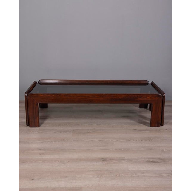 Afra & Tobia Scarpa Vintage Rectangular Wood and Glass Table by Afra and Tobia Scarpa, 1970s For Sale - Image 4 of 8