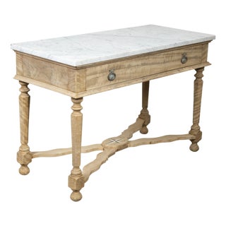 19th Century, Bleached Walnut Console Table with White Marble Top, Faceted Legs For Sale