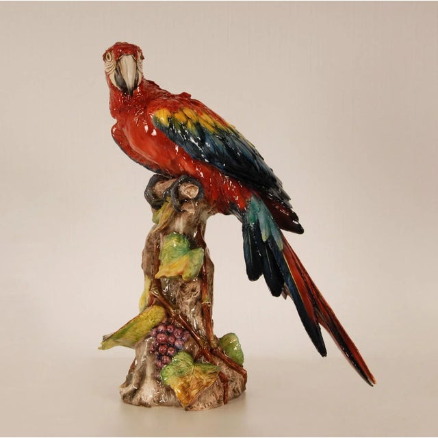 Art Deco Art Deco Ceramic Parrot Italian Sculpture Majolica Bird Hand Crafted Macaw Parrot For Sale - Image 3 of 12