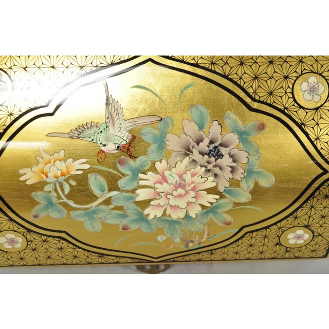 Wood Vintage Chinese Oriental Gold Leaf Dome Lid Jewelry Box W/ Soapstone Figures For Sale - Image 7 of 18